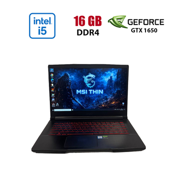 Ігровий ноутбук MSI GF63 Thin 9SCXR / 15.6" (1920x1080) IPS / Intel Core i5-9300H (4 (8) ядра по 2.4 - 4.1 GHz) / 16 GB DDR4 / 512 GB SSD / nVidia GeForce GTX 1650 Max-Q, 4 GB GDDR6, 128-bit / WebCam б/в