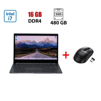 Ноутбук Б-клас Lenovo ThinkPad T14s Gen 2 / 14" (3840x2160) IPS / Intel Core i7-1165G7 (4 (8) ядра по 2.8 - 4.7 GHz) / 16 GB DDR4 / 480 GB SSD / Intel Iris Xe Graphics / WebCam б/в + Подарунок Бездротова миша HOCO GM28
