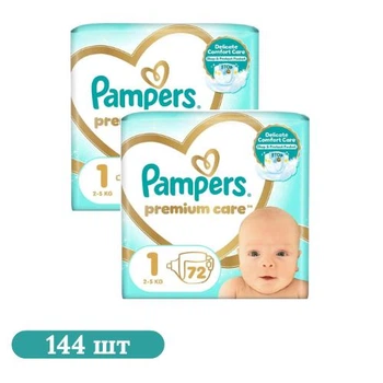 Дитячі підгузки 144 шт Pampers Premium Care розмір 1 (2-5 кг) Дитячі підгузники памперс з індикатором вологи та захистом до 12 годин Памперси преміум для дітей