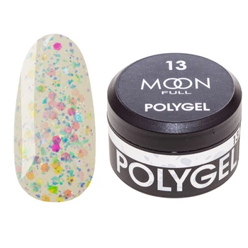 Полигель для наращивания Moon Full Poly Gel №13 жемчужное конфетти с поталью, 15 мл.