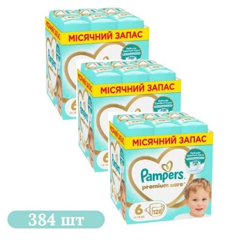 Дитячі підгузки 384 шт Pampers Premium Care розмір 6 (13-18 кг)