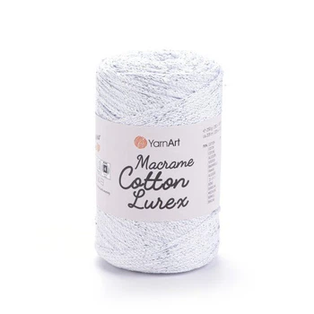 Шнур плетений з люрексом YarnArt macrame cotton Lurex 2мм білий (№720)