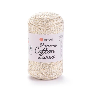 Шнур плетений з люрексом YarnArt macrame cotton Lurex 2мм натуральний люрекс (№724)