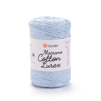 Шнур плетений з люрексом YarnArt macrame cotton Lurex 2мм блідно-блакитний (№729)