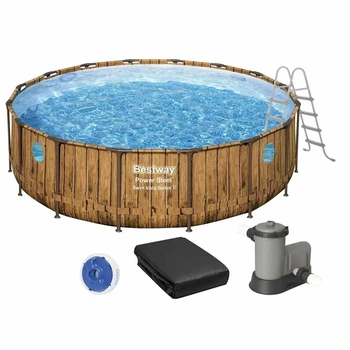 Круглий каркасний басейн Bestway 56725 19480 л 488x488x122 см фільтр-насос/драбина/тент (LN7-56725)