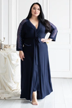 Женский вискозный длинный 130 см халат Хс1235 Синий, 3XL