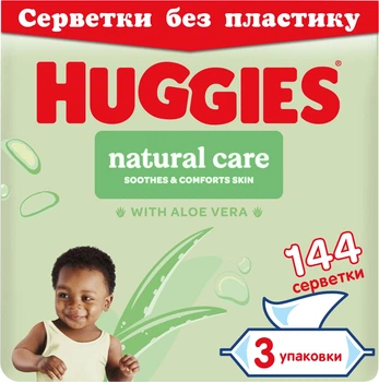 Упаковка вологих серветок Huggies Natural Care Без пластику 3 пачки по 48 шт (5029054252758)