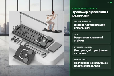 Тренажер напольный MM3000 для пресса ног приседаний с резинками многофункциональный черный