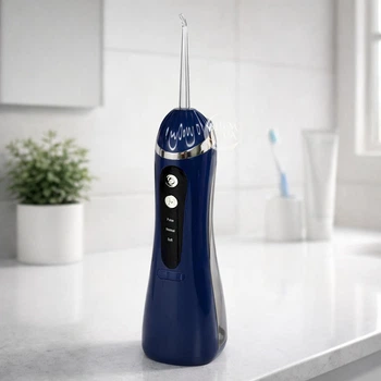 Іригатор для ротової порожнини 200 мл бездротовий акумуляторний Oral Irrigator, портативний з 3 режимами роботи і 4 змінними насадками для догляду за зубами, яснами та брекетами Синій, RGL-137-Blue