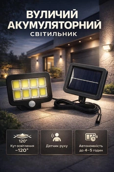 Вуличний акумуляторний LED світильник – прожектор з датчиком руху на сонячній батареї GL-10 COB 2400 mAh