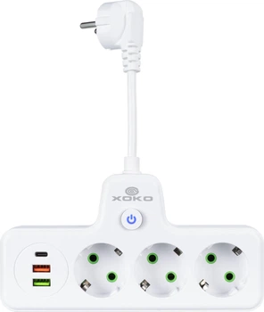 Сетевой фильтр XoKo SPW-3-2-1, 10 см, 3 розетки, 2 USB-A, 1 USB-C Белый (XK-SPW-3-2-1-WH)