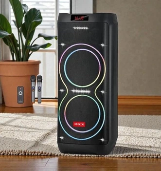 Колонка ZXX Bluetooth 100 Вт акумуляторна 2 мікрофони пульт портативна з підсвічуванням 7000 мАг чорна (O6SS)