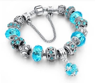 Браслет со стразами в стиле Пандора PANDORA Blue Stone Charm 19 см