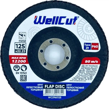 Круг пелюстковий торцевий 125х22,23 P60 Тип 29 WellCut Novoabrasive 10 шт (118929)