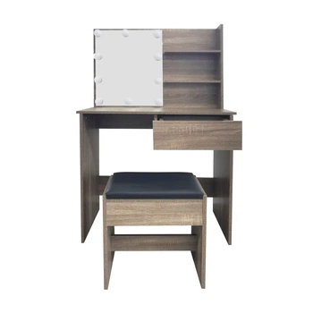 Туалетний столик з дзеркалом і підсвідкою (10 LED ламп) Avko ADT 9 Grey Walnut LED підсвітка, з шухлядою, поличками для дрібниць та табуретом