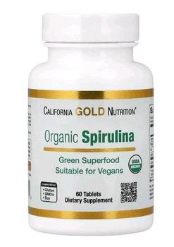 Спіруліна органічна California Gold Nutrition 60 таблеток (500 мг у таблетці)