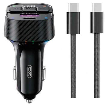 FM-трансмітер модулятор XO BCC17 Smart Bluetooth MP3 (USB-A/USB-C PD30W LED) в машину + кабель Type-C - Type-C Чорний