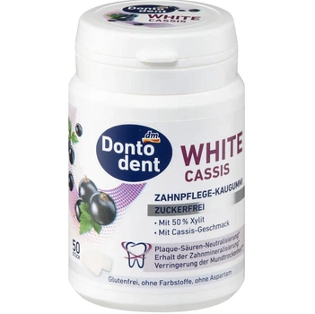 Жевательная резинка с ксилитом, без сахара, вкус черной смородины Dontodent Kaugummi White Cassis, zuckerfrei 50 шт
