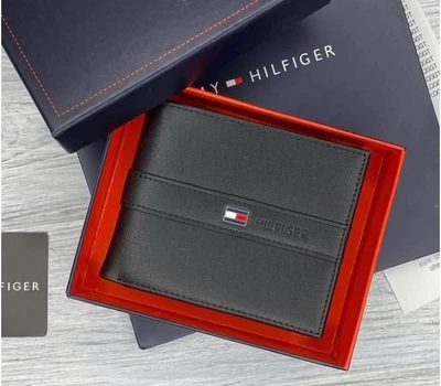 Чоловічий гаманець Tommy Hilfiger натуральна шкіра Чорний 11 × 9 см (LUX1441)