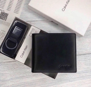 Мужской подарочный набор CALVIN KLEIN кошелек брелок натуральная кожа Черный (LUX1431)