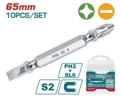 Викрутные насадки TOTAL S2 65 мм PH2 SL6 10 шт Никелированные (683134)