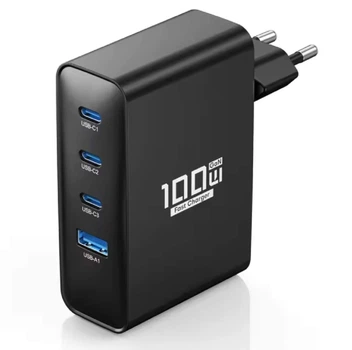Быстрое зарядное устройство ASOMETECH GaN 100W QC4.0 PD3.0 3хTypeC+USB для iPhone, iPad, MacBook, Samsung, Xiaomi, Huawei, для ноутбуков (RCE-10001)
