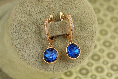 Сережки підвіски Xuping Jewelry Сваровські кружечки сині хамелеон 2,8 см золотисті