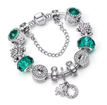 Браслет со стразами в стиле Пандора PANDORA Green Stone Charm 19 см на удачу (клевер)