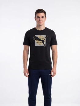 Футболка хлопковая длинная мужская Puma Graphics 69178401 L Black с принтом (4069161646683)