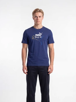 Футболка хлопковая длинная мужская Puma Essentials Graphics 69203149 XL Blue Jewel с принтом (4069161744617)
