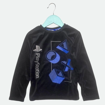 Лонгслів кофта Primark реглан велюровий дитячий на хлопчика Playstation 122 см (6-7 років) чорний