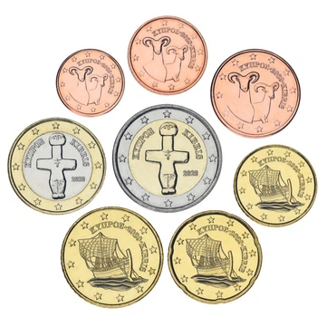 Набор монет Кипр набор из 8 монет евро 2020 UNC 1, 2, 5, 10, 20, 50 евроцентов, 1, 2 евро