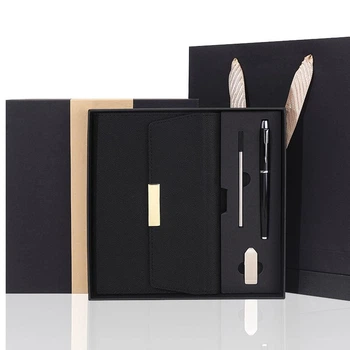 Подарунковий набір щоденник, блокнот з USB накопичувачем і ручкою в коробці. Чорний