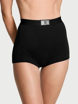 Бавовняні жіночі трусики шортики висока талія boyshort panty Victoria's Secret чорні стрази QB4 розмір L