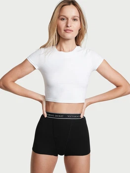 Хлопковые женские трусики шортики высокая талия boyshort panty Victoria's Secret черные ShortsBl размер M
