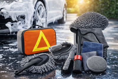 Набор для мойки и детейлинга автомобиля Flex Drive 9 в 1 (комплект щеток, салфеток из микрофибры и аксессуаров для авто)