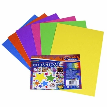 Фоаміран (флексика) EVA 1.7±0.1MM Fluorescent Glitter HQ A4 (21X29.7CM) з клеєм, 6 арк,17FAK4-MIX