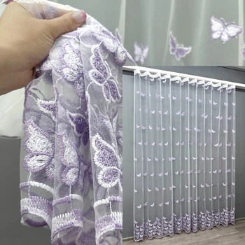 Тюль VR-Textil 1741т Фатин «Бабочки» с вышивкой и люрексом Сиреневый с белым 200х270 см (42-1108)