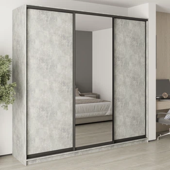 Шафа-купе тридверна MebelStar Комбо BG 2ДСП/Дзеркало 250x60x240 см Бетон (MBS-9685)
