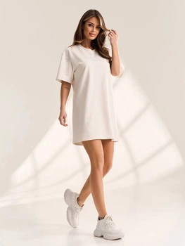 Жіноча трикотажна сукня-футболка міні ISSA PLUS XXL Молочний (issa1556494)