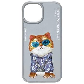 Etui Nimmy Glasses Cool Cat do iPhone 15 Grey (6971080310898)