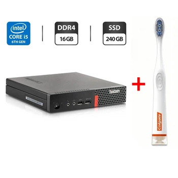 Неттоп Lenovo ThinkCentre M710q Tiny USFF / Intel Core i5-6500T (4 ядра по 2.5 - 3.1 GHz) / 16 GB DDR4 / 240 GB SSD / Intel HD Graphics 530 / Блок питания б/у + Подарок Умная интерактивная зубная щетка Colgate Connect M1 / Bluetooth