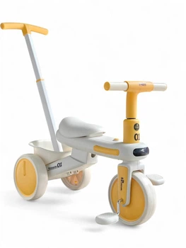 Детский велосипед беговел с родительской ручкой Scooter Tricycle 5189 от 1,5 лет Yellow-Light Grey
