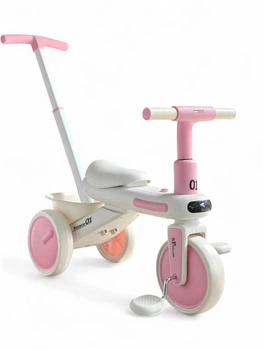 Детский велосипед беговел с родительской ручкой Scooter Tricycle 5189 от 1,5 лет Pink-Light Grey