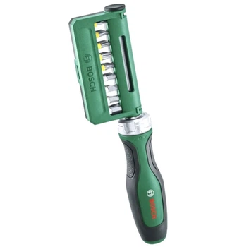 Отвертка реверсивная Bosch (PZ, PH, SL, TX, HEX) с храповым механизмом + биты 19 шт (26756)