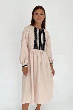 Жіноча вельветова міді сукня з мереживом Nenka XXL Бежевий (nenka2800-XXL)