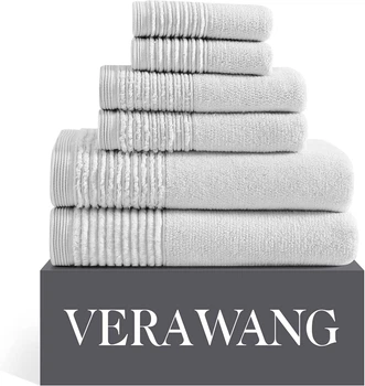 Vera Wang махровые полотенца из плотного 100% хлопка 570 г/м² (6 штук – комплект для двух человек) – серый
