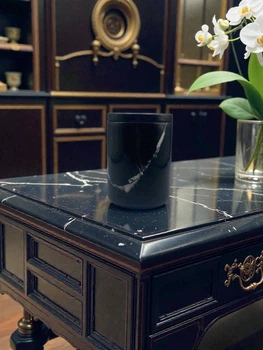 Ароматична преміум свічка Candle Lux в підсвічнику з натурального каменю чорний мармур з ароматом на вибір