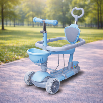 Детский самокат Scooter Smart 5 в 1 Голубой с родительской ручкой, защитным бортиком, LED подсветкой — трансформер от 10 месяцев