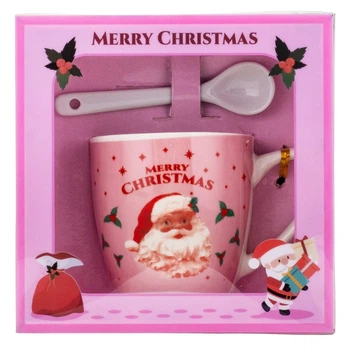 Подарочная новогодняя чашка с ложкой Merry Christmas 175 мл 11х8 см 19150-003 розовая
